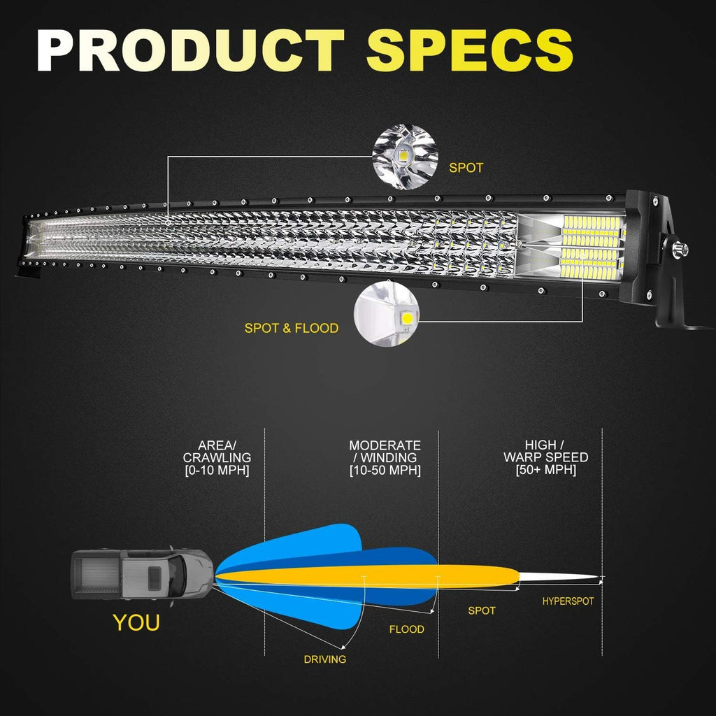 led light bar 3-row 50inch curved+ 2x4'' amber/white, close-up detail