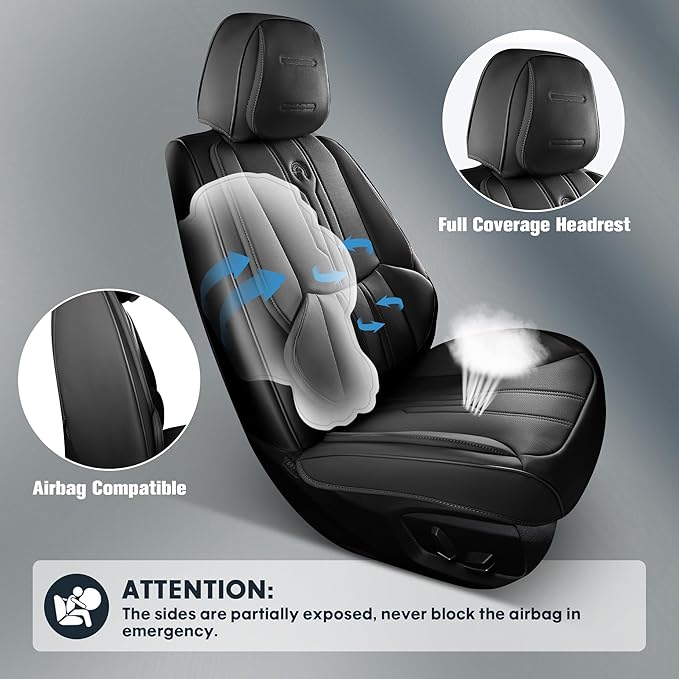 AOOG Front Seat Covers, Car Seat Covers Front Seats, Leather Seat Covers - Image 4