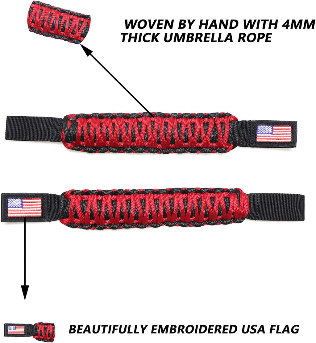 sukemichi Headrest Grab Handles for Jeep Wrangler, Toyota Tacoma, Trucks, SUV, Ford Bronco Accessories, Paracord Headrest Rear Seat Passenger Grip Handles, Universal, Red, Flag, 1 Pair