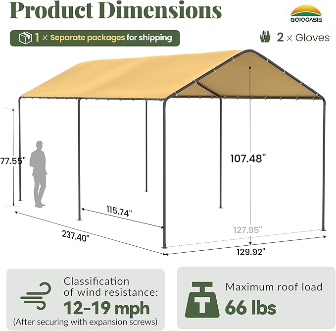 GOJOOASIS 10x20 Carport Heavy Duty Portable Garage Shelter Metal Car Canopy Tent - Image 6