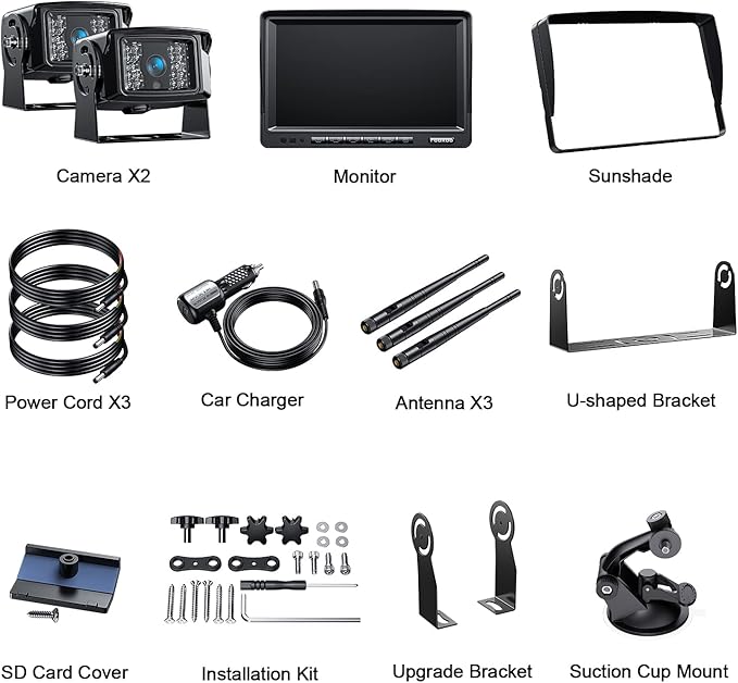 Fookoo 1080P 7" Wireless Backup Camera System, IP69 Waterproof Rear View Front - Image 9