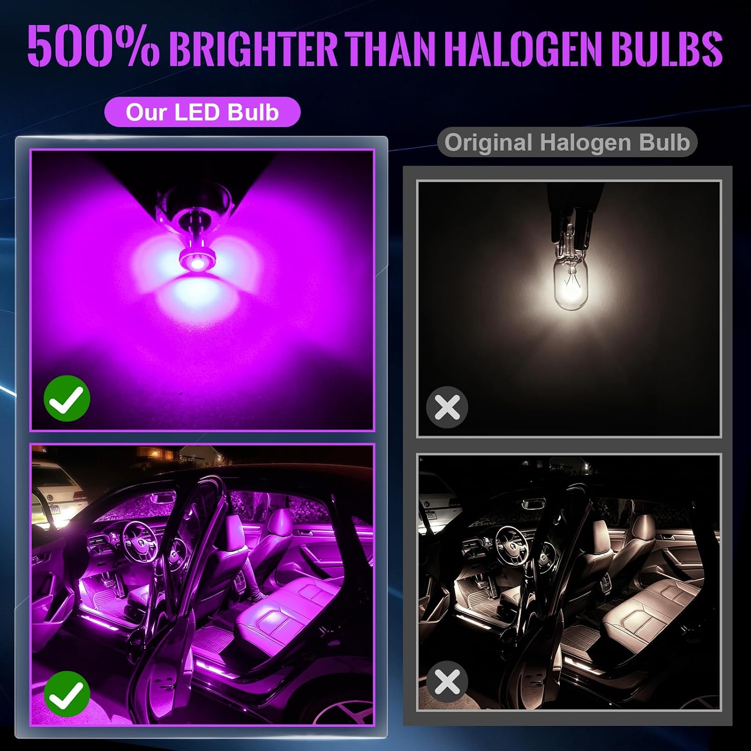 iBrightstar Extremely Bright Wedge T10 168 194 LED Bulbs for Car Interior Dome Map Door Courtesy License Plate Lights, Purple