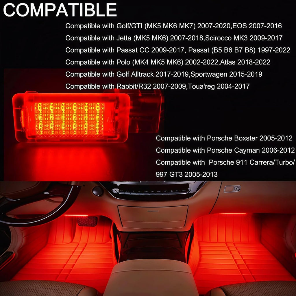 LED Footwell Light Compartment Interior Trunk Glove Box Lamp Compatible with Volkswagen Golf MK5 MK6 GTI MK6.5 GLI MK7 Jetta Altas CC Eos Alltrack (Red)