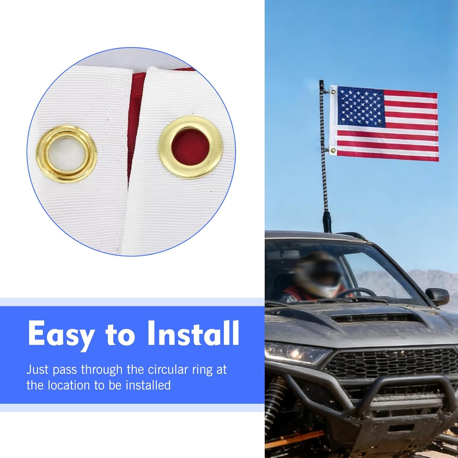 2 PCS Car American Flags, Double-Sided Patriotic USA Flag for LED Whip Light & Antenna Pole, Heavy-Duty Star Stripe Pattern with Grommet, for UTV ATV Truck Boat Offroad (Multicolored)