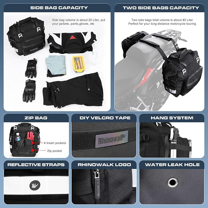 Rhinowalk Motorcycle Saddle Bag Waterproof Motor Pannier Bag Luggage Pack Quick - Image 4