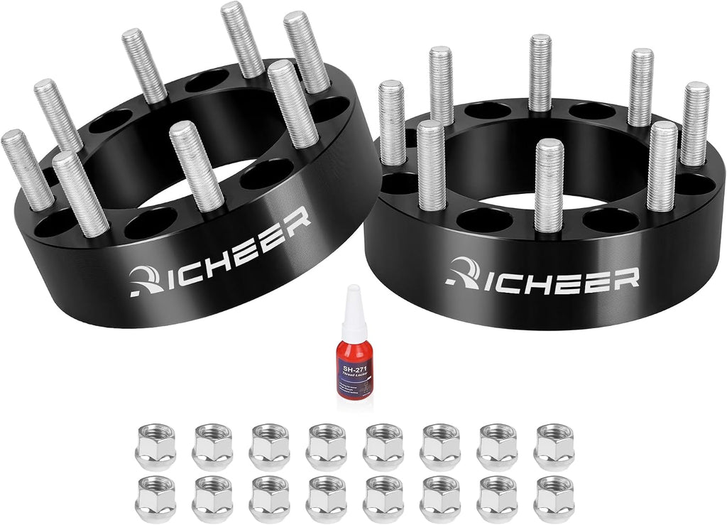 Richeer 2'' 8x6.5 Wheel Spacers for 1994-2011 Ram 2500 Ram 3500, 2 PCS 8x165.1mm Wheel Spacers with 9/16-18 Studs & 126.15mm Center Bore for F250 F350 E150 E250 E350 Econoline