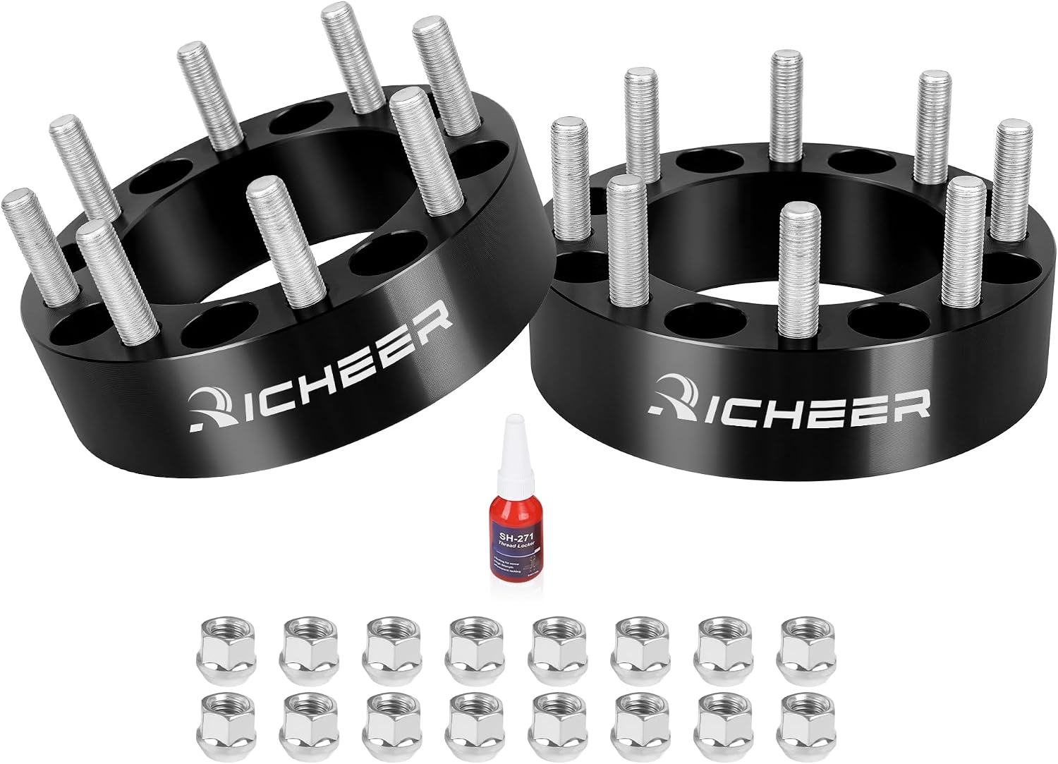 Richeer 2'' 8x6.5 Wheel Spacers for 1994-2011 Ram 2500 Ram 3500, 2 PCS 8x165.1mm Wheel Spacers with 9/16-18 Studs & 126.15mm Center Bore for F250 F350 E150 E250 E350 Econoline
