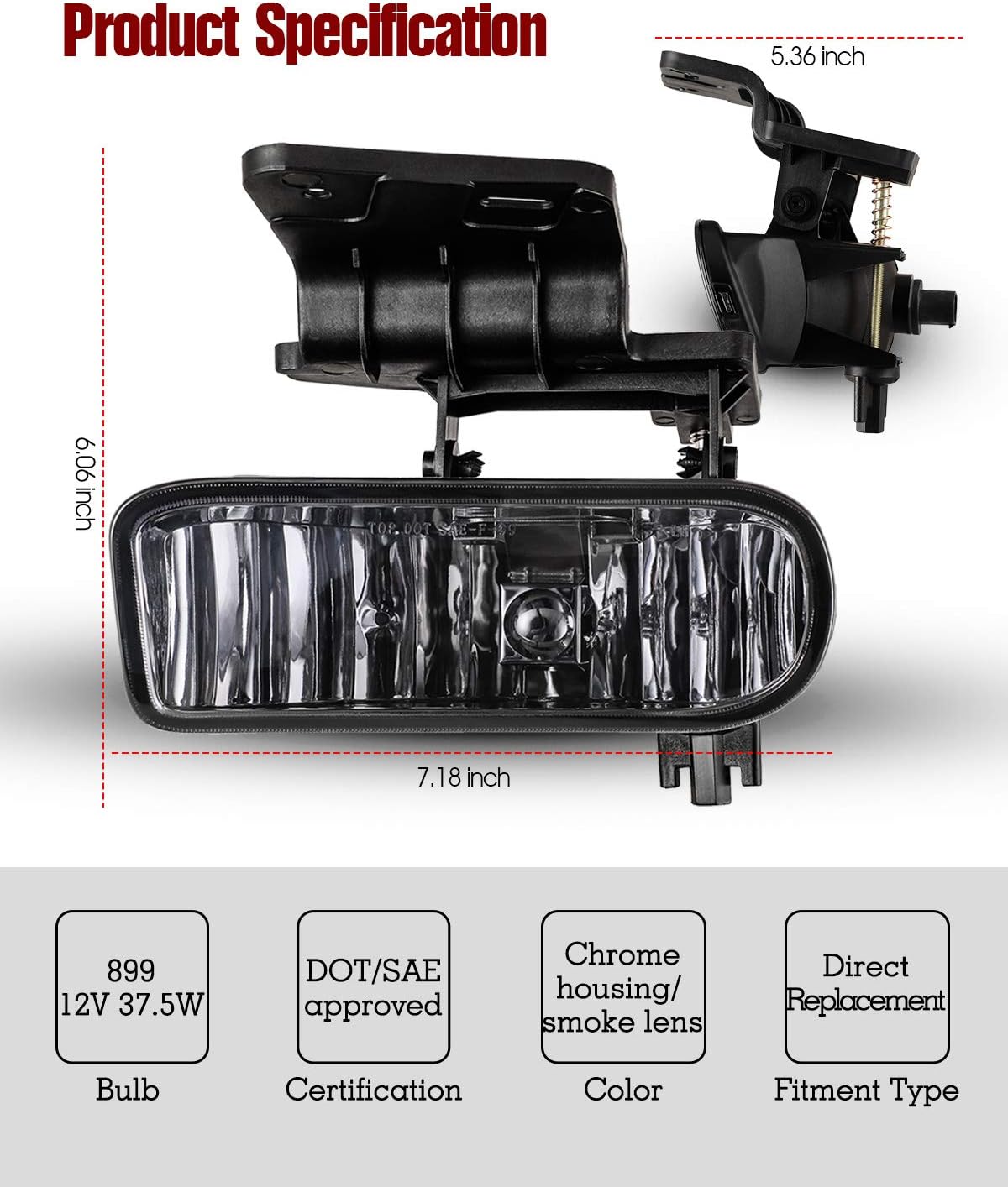 fog light for 1999-2002 chevy silverado/2000-2006 chevy suburban showing dimensions
