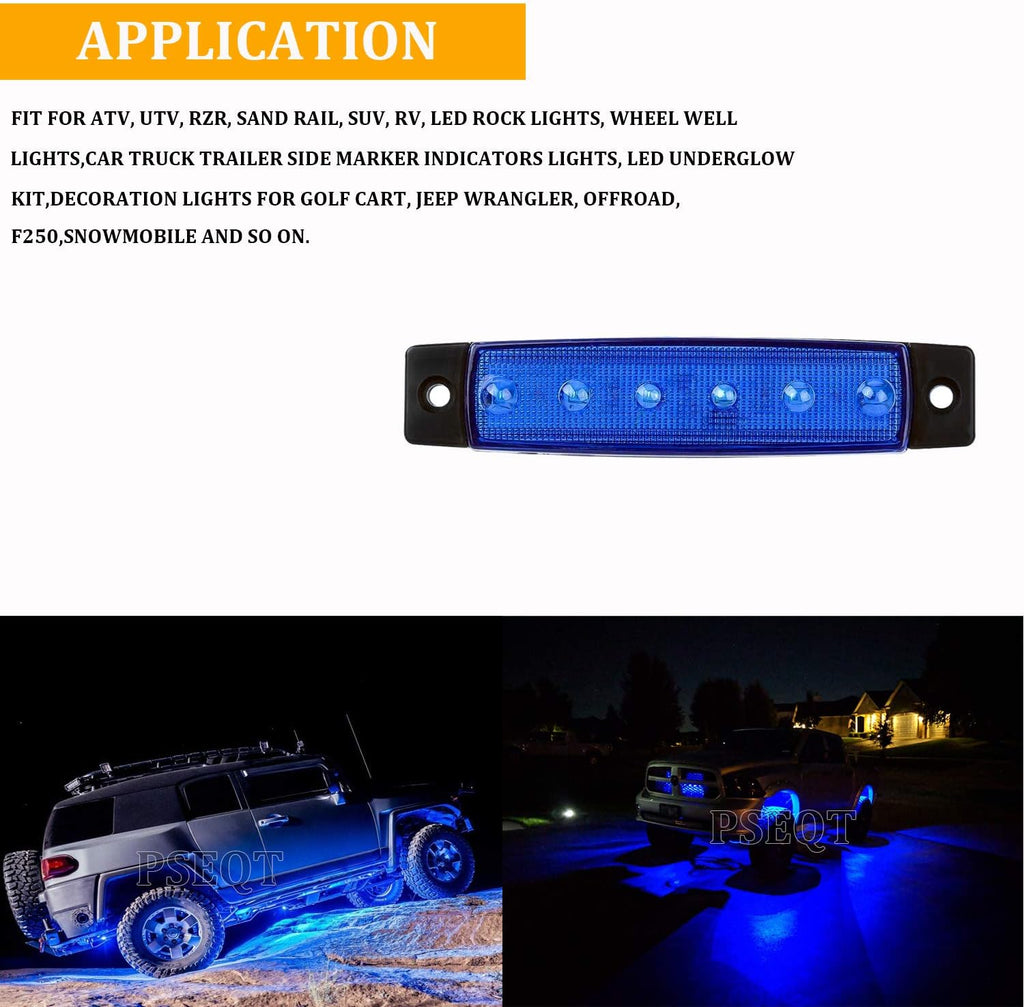 PSEQT 10 Pcs LED Rock Strip Lights Car Exterior Underglow Wheel Fender Well Lighting Kits Waterproof for Golf Cart Wrangler Offroad Truck RV UTV ATV Snowmobile (Blue)