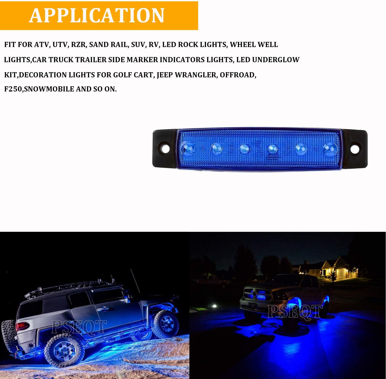 PSEQT 10 Pcs LED Rock Strip Lights Car Exterior Underglow Wheel Fender Well Lighting Kits Waterproof for Golf Cart Wrangler Offroad Truck RV UTV ATV Snowmobile (Blue)