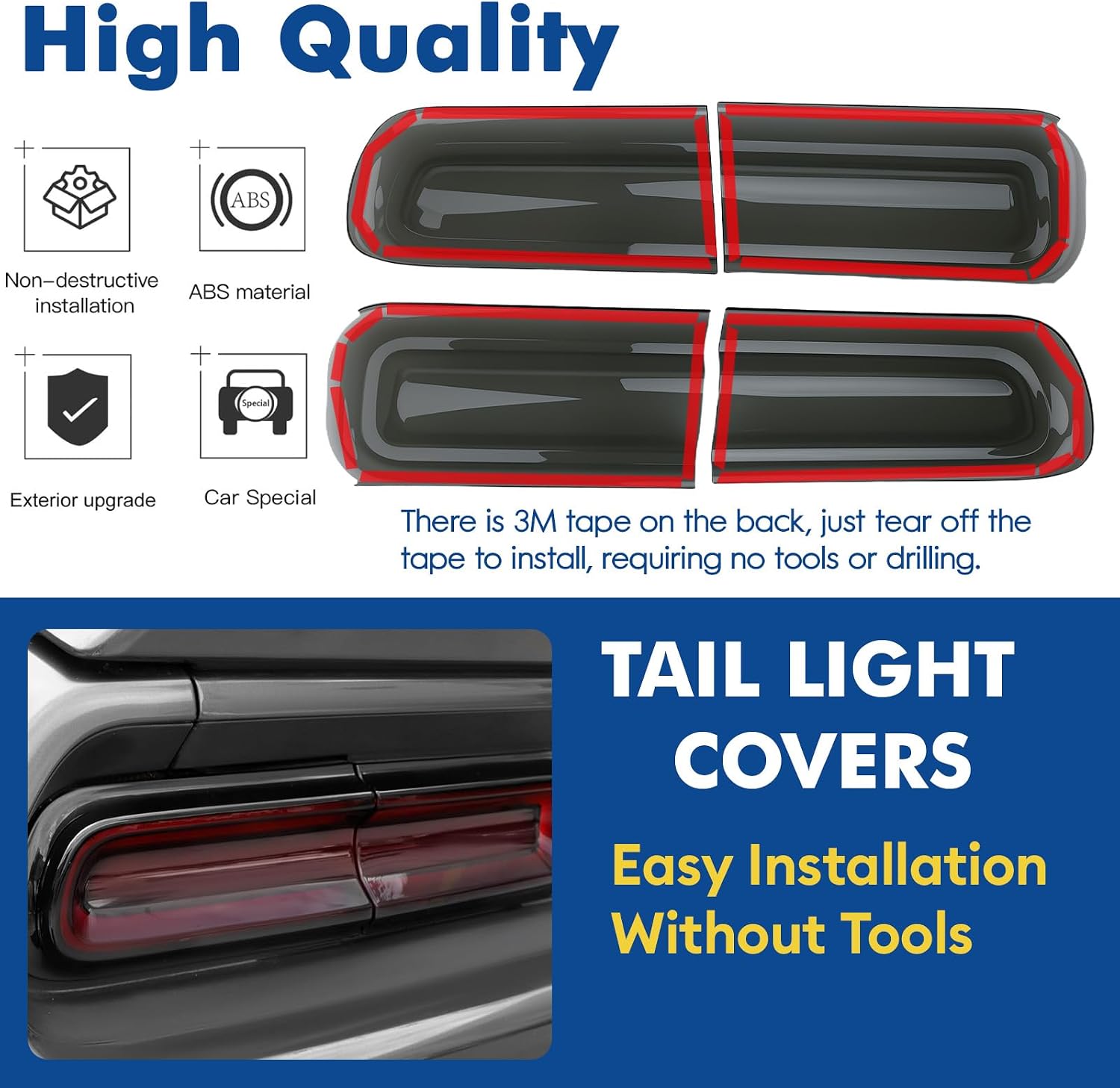 for Challenger Smoked Tail Light Covers Rear Light Guards Exterior Accessories for Dodge Challenger 2015-2024 Taillight Covers Rear Guard Trim Kit Exterior Frame (Smoke Black 4Pcs)