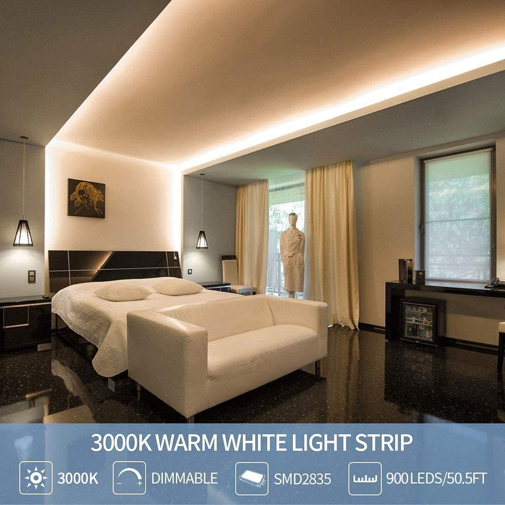 Led Strip Lights 50.5ft Warm White Dimmable Led Light Strip Flexible Rope Lig...