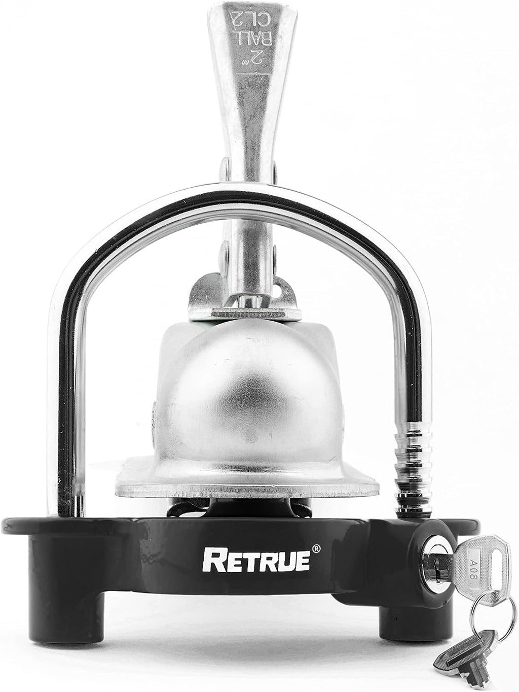 RETRUE Universal Coupler Lock Trailer Locks Ball Hitch Trailer Hitch Lock Adjustable Security Heavy-Duty Steel Fits 1-7/8 Inch, 2 Inch, 2-5/16 Inch Couplers Black (Pack of 2)
