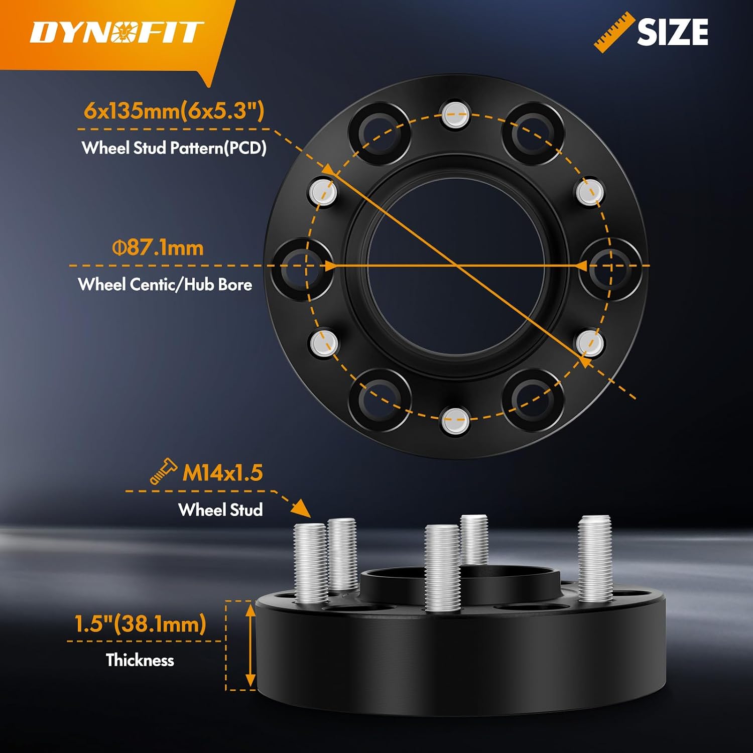 Dynofit 1.5in 6x135 Hub-Centric Wheel Spacers for F150, 87.1mm Hub Bore, M14x1.5 Thread, Forged 6-Lug Wheel Adapters for 2015-2026 Ford F-150, Expedition & Navigator, 4 Piece Spacers