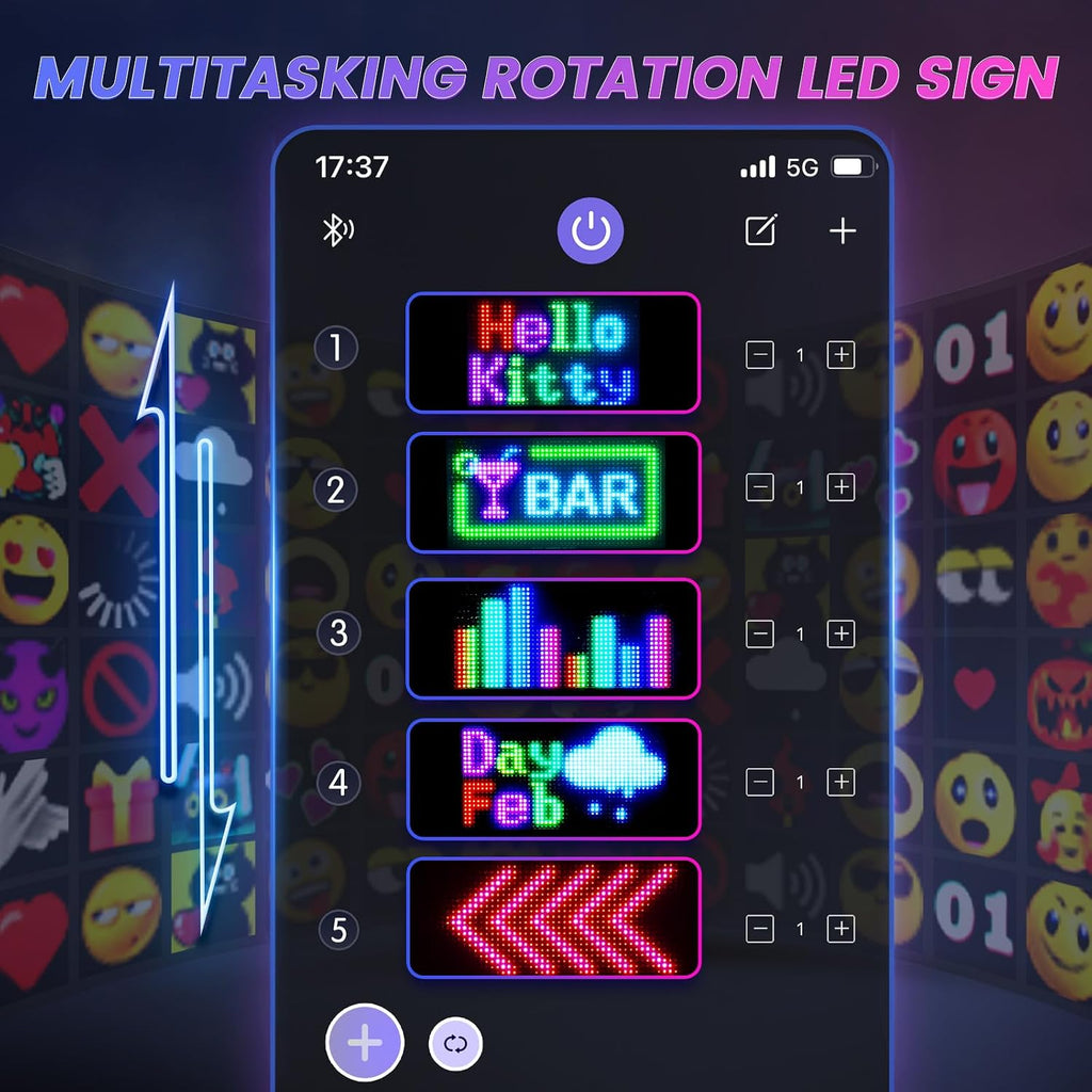 RAYHOME Full Color Dual Row LED Light Sign for Car, 10.6''x4.7'' Scrolling LED Signs Flexible 5V/2A Bluetooth APP Control LED Car Sign Custom Text Message Pattern Programmable LED Display