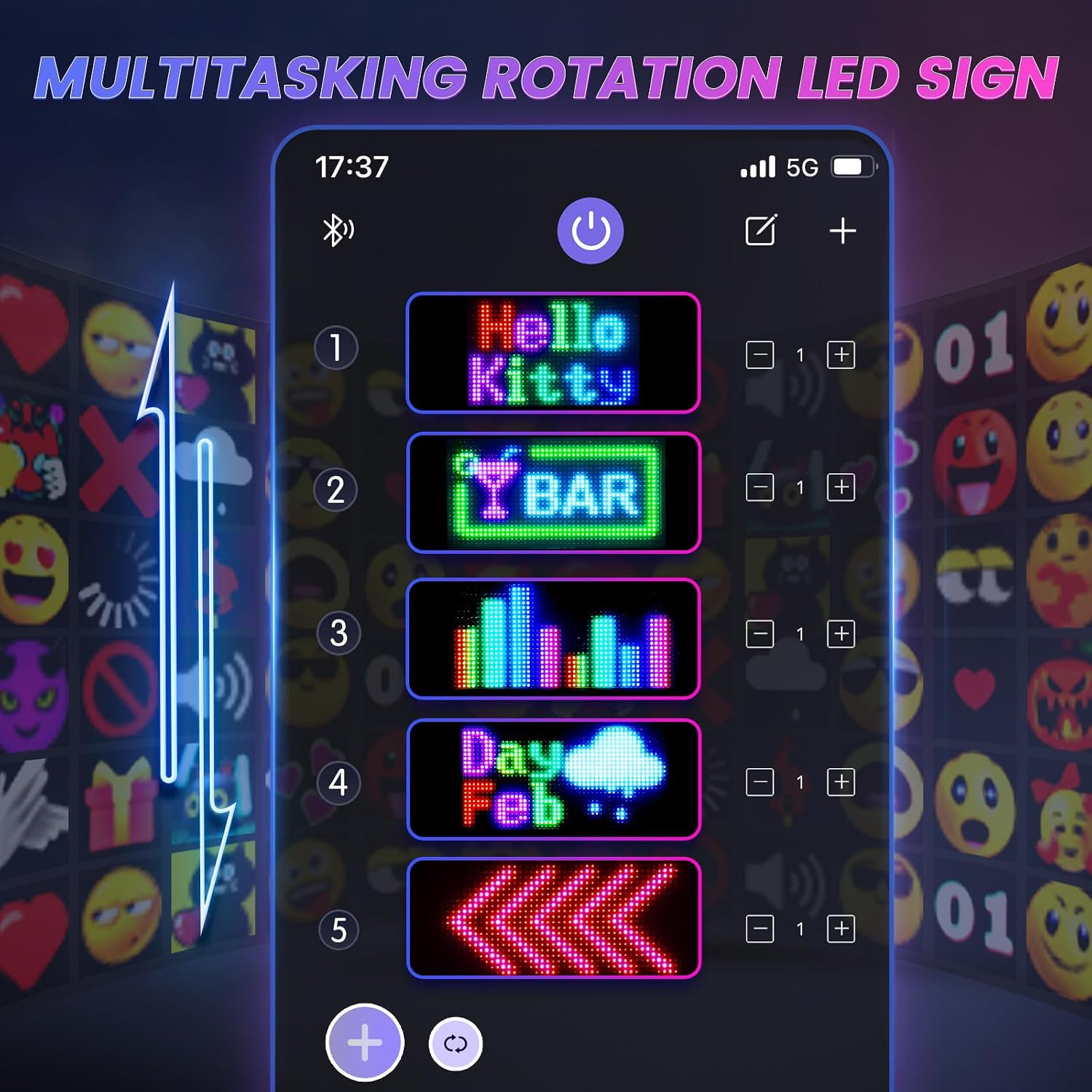 RAYHOME Full Color Dual Row LED Light Sign for Car, 10.6''x4.7'' Scrolling LED Signs Flexible 5V/2A Bluetooth APP Control LED Car Sign Custom Text Message Pattern Programmable LED Display