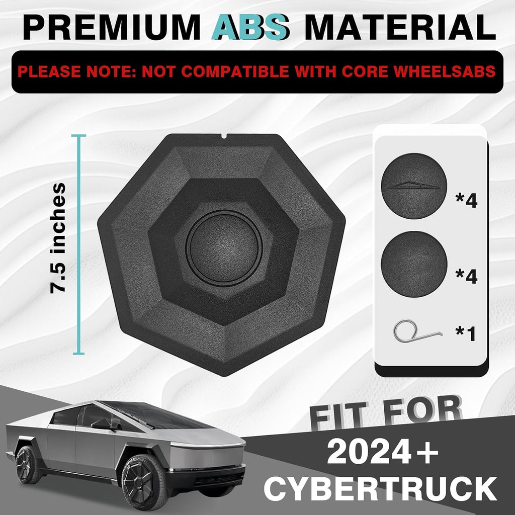 BestEvMod Upgrade 4PCS Full Coverage Wheel Center Hub Caps Cover Compatible with Tesla Cybertruck 2026 2025 2024 Accessories Removable Hub Center Fit All Terrain Tires ONLY NOT Fit Core Wheels (V2)