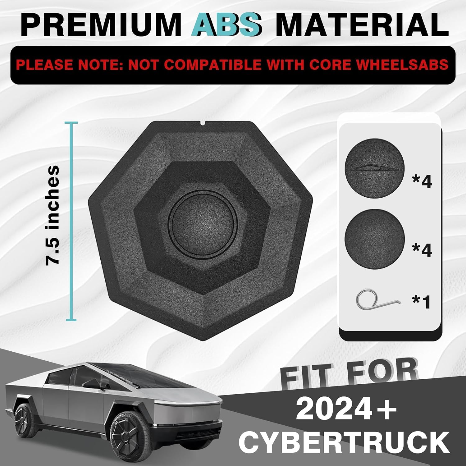 BestEvMod Upgrade 4PCS Full Coverage Wheel Center Hub Caps Cover Compatible with Tesla Cybertruck 2026 2025 2024 Accessories Removable Hub Center Fit All Terrain Tires ONLY NOT Fit Core Wheels (V2)