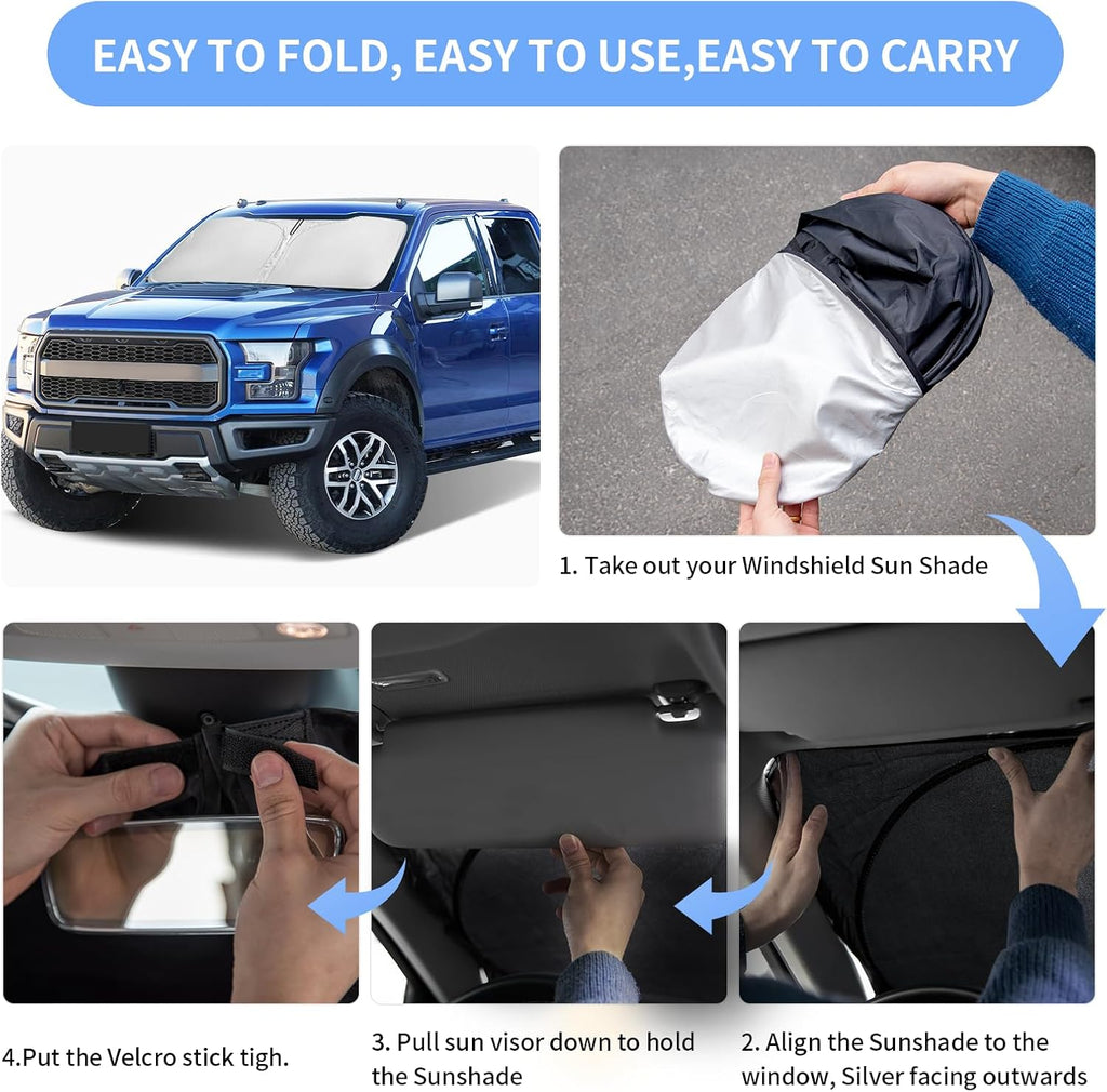 for Ford F150 F-150 F250 F350 F450 2015-2020 Sun Shade Sunshade Windshield Cover - 4 Layers Front Window Shade 250T Foldable Shade Custom Sun Visor Blocks UV Rays Truck Accessories