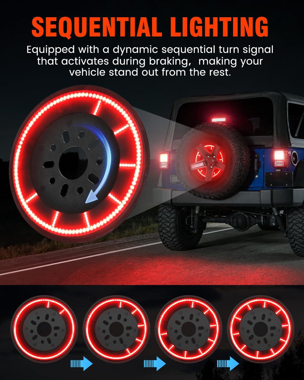 SUPAREE Spare Tire Brake Light Fit For Jeep Wrangler 2007-2018 JK JKU,232PCS LED Super Bright 3rd Third Stop Rear Wheel Lights Plug and Play,Red Smoke Black Design