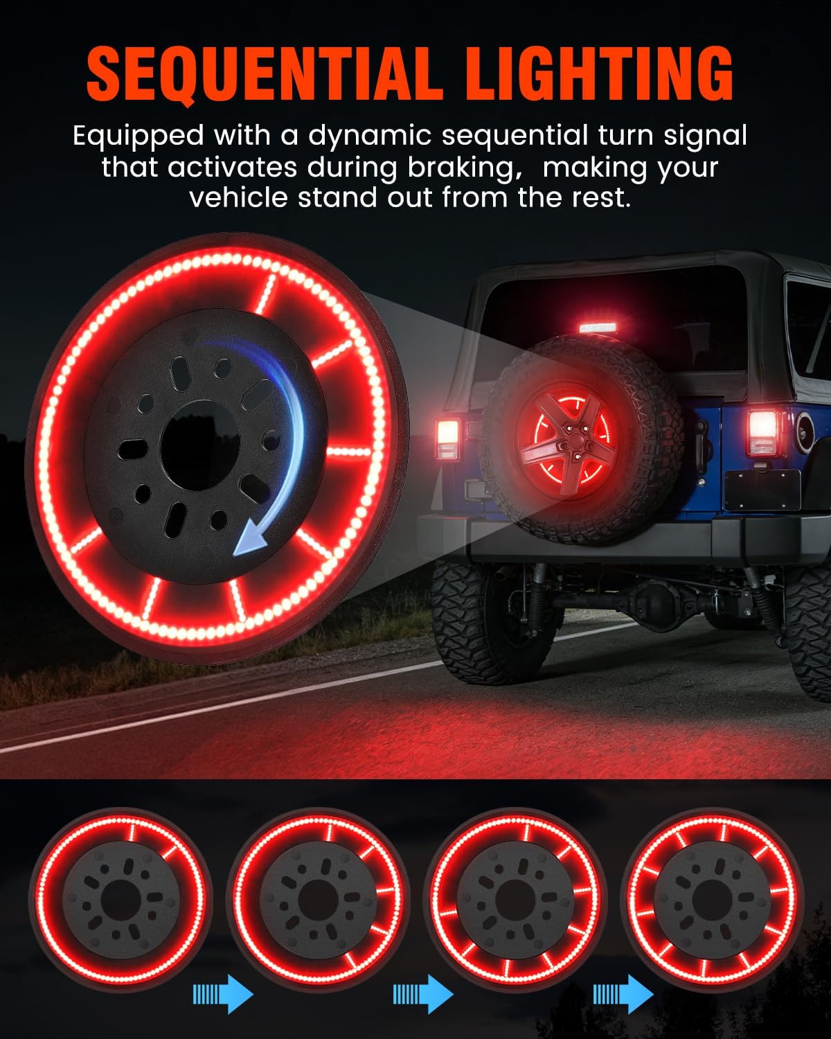 SUPAREE Spare Tire Brake Light Fit For Jeep Wrangler 2007-2018 JK JKU,232PCS LED Super Bright 3rd Third Stop Rear Wheel Lights Plug and Play,Red Smoke Black Design