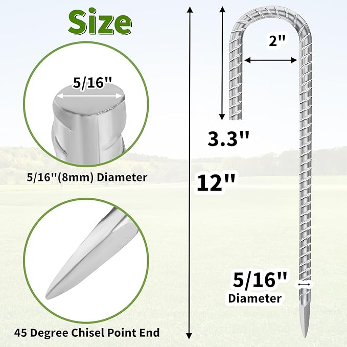 12 Inch Ground Stakes Heavy Duty J Hook 60-Pack Metal Spikes Galvanized Ground - Image 2