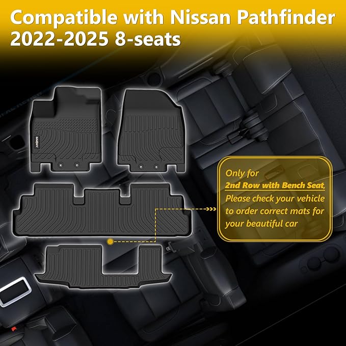 GINOWY-Floor Mats for Nissan Pathfinder 8 Passenger 2022-2024 2025 & Infiniti - Image 5