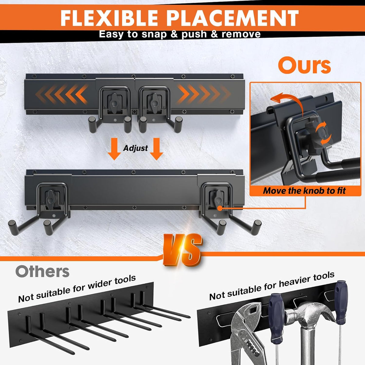 64'' garage tool organizer wall mount, 620lbs heavy, side view