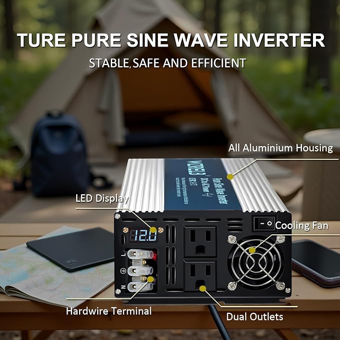 WZRELB 4000W Pure Sine Wave Inverter, Car Power Inverter 12V DC to 110V 120V AC - Image 2