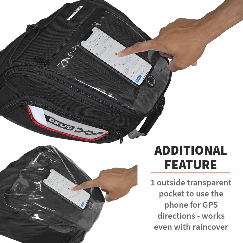 ViaTerra Oxus 13L Magnetic Motorcycle Tank Bag – Converts to Backpack Scratch-Free Leather Base Rain Cover Included EBC Net Universal Fit for Touring & Adventure Riders