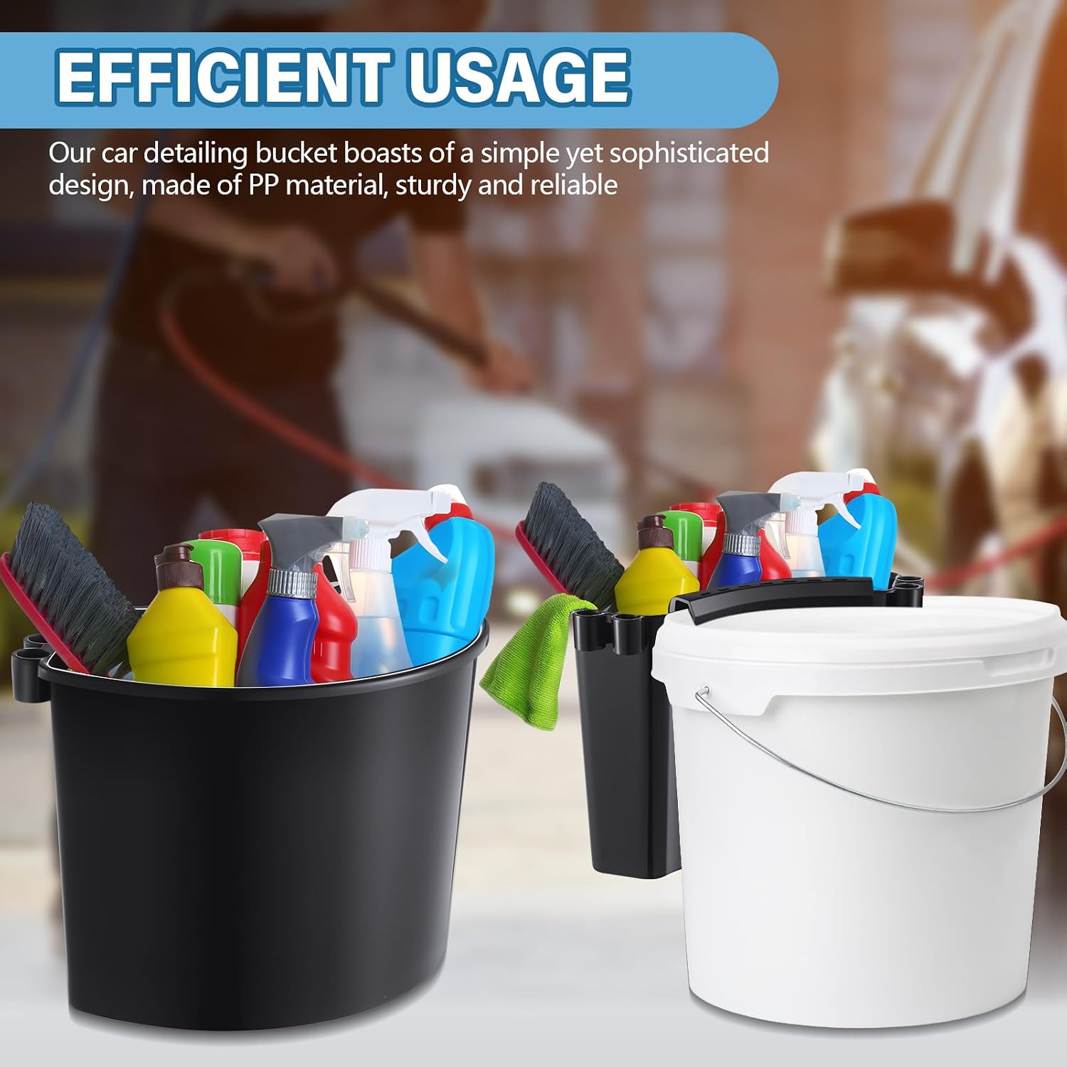 2 Pcs Car Detailing Bucket Organizer 10.2 x 7.8 x 5.5 Inch Car Washing Bucket Caddy Portable Multipurpose Hanging Organizer for Accessories Tool Home Garden Camping (Black)