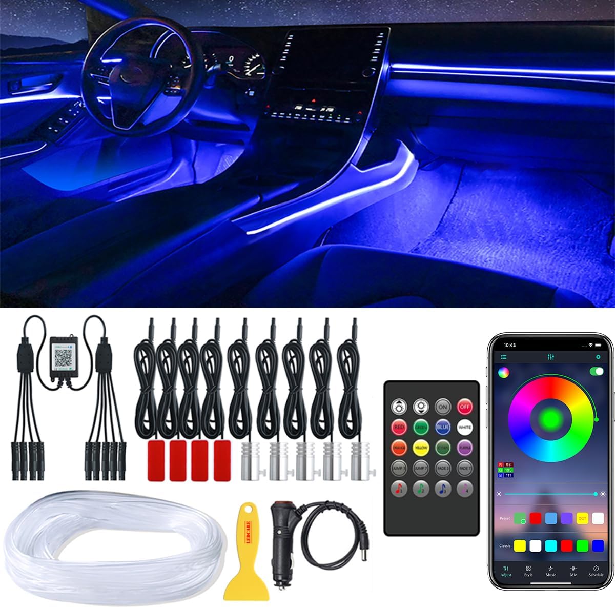 Car LED Strip Lights, LEDCARE 9 in 1 RGB Car Interior Lights