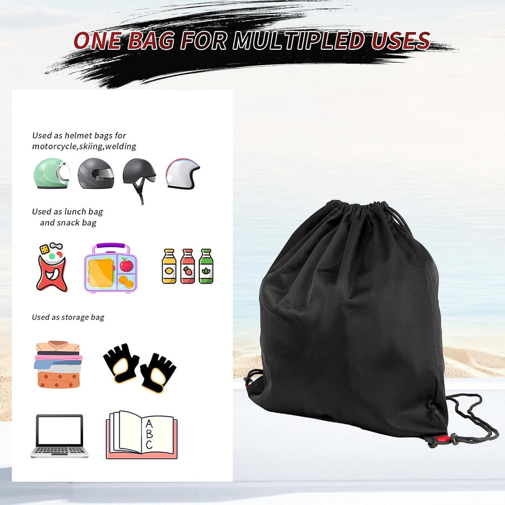 Motorcycle Helmet Bag, Drawstring Helmet Storage Bag Large Capacity For Ski Snowmobile Bicycle Welding Sports Riding Dirt Bike Motocross Cycling ATV UTV Helmet Lightweight (Black)