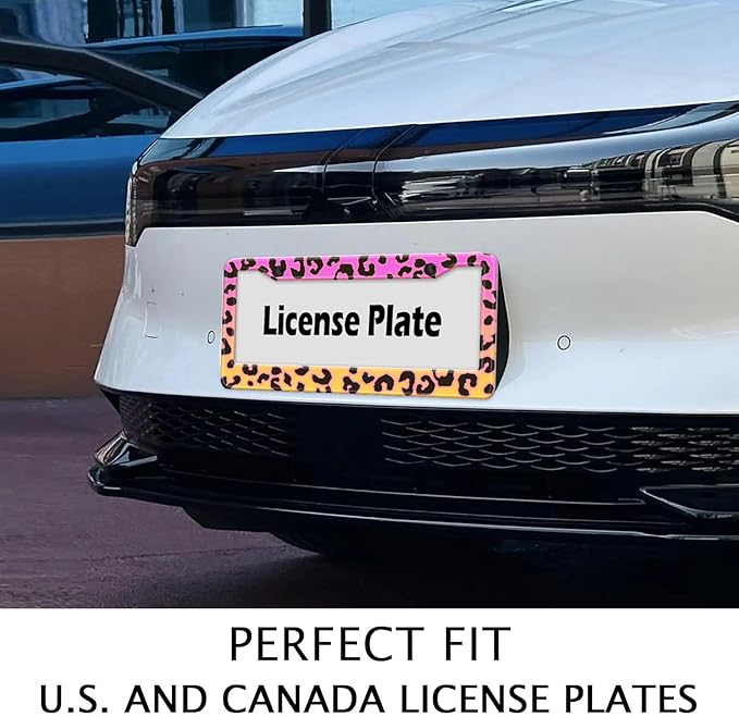Gradient Color Leopard Print License Plate Frame Cheetah Print Tags Frames - Image 3
