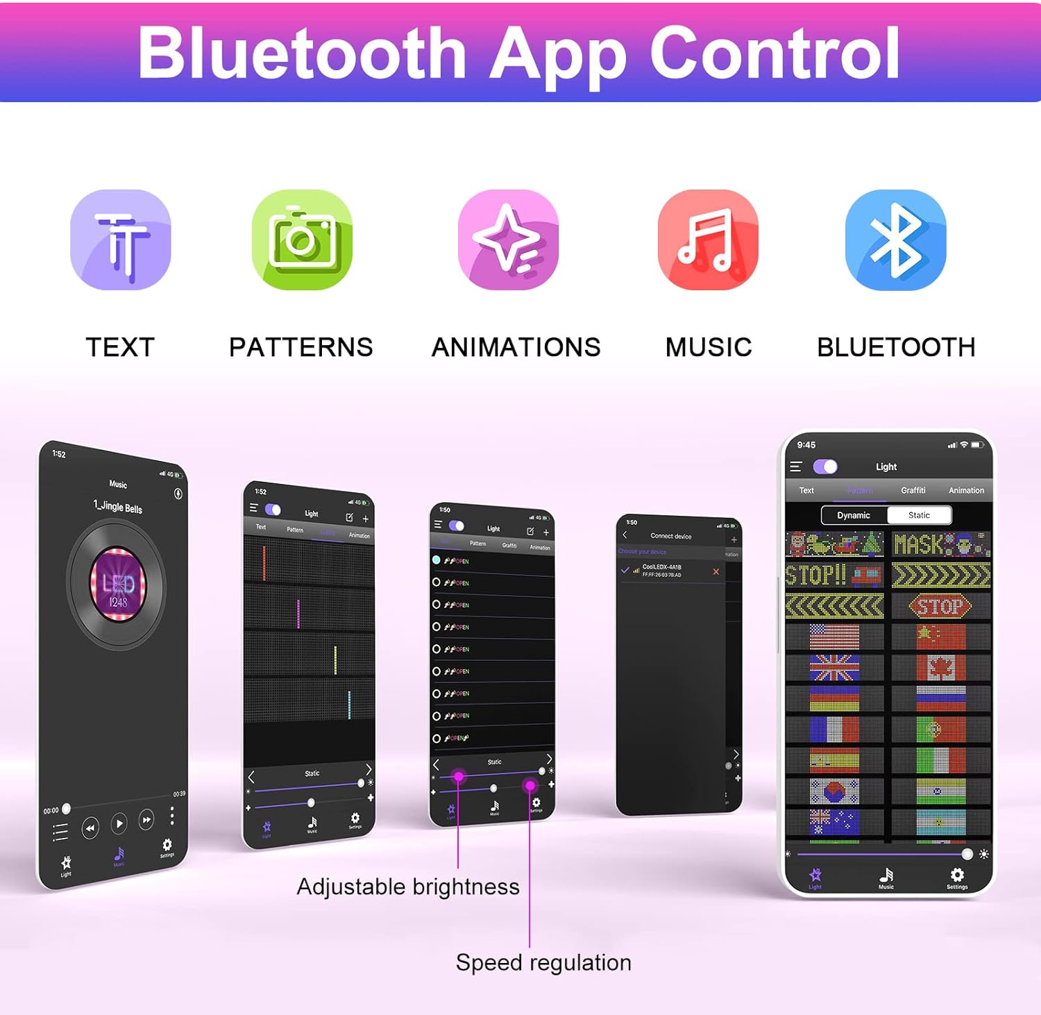 GOTUS LED Light Signs for Car,Programmable Flexible LED Sign,Bluetooth APP Control,Custom Text, Patterns, Animations