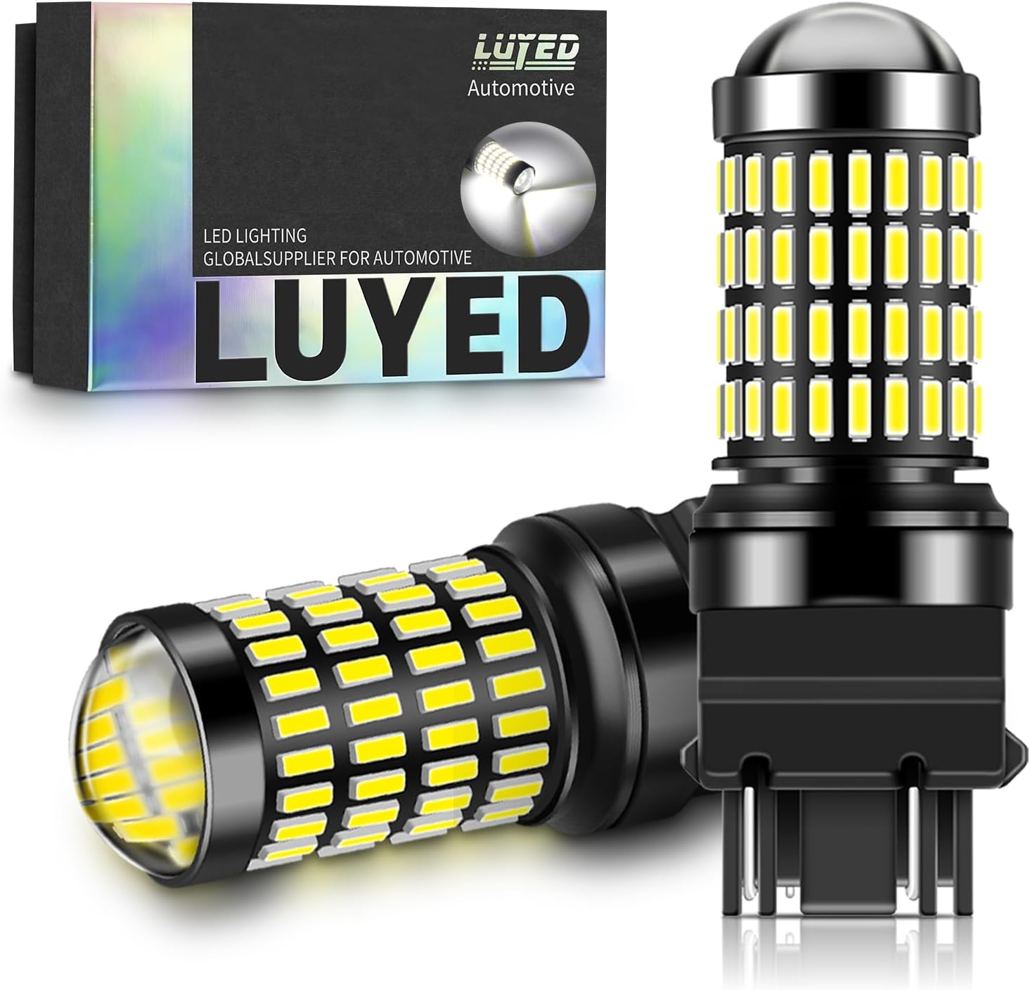 3157 3156 LED Bulb Reverse Lights 3400 Lumens Extremely Bright 3056 3156 3057 3157 LED Bulbs with Projector for Tail Brake Turn Signal Lights,Xenon White,Pack of 2