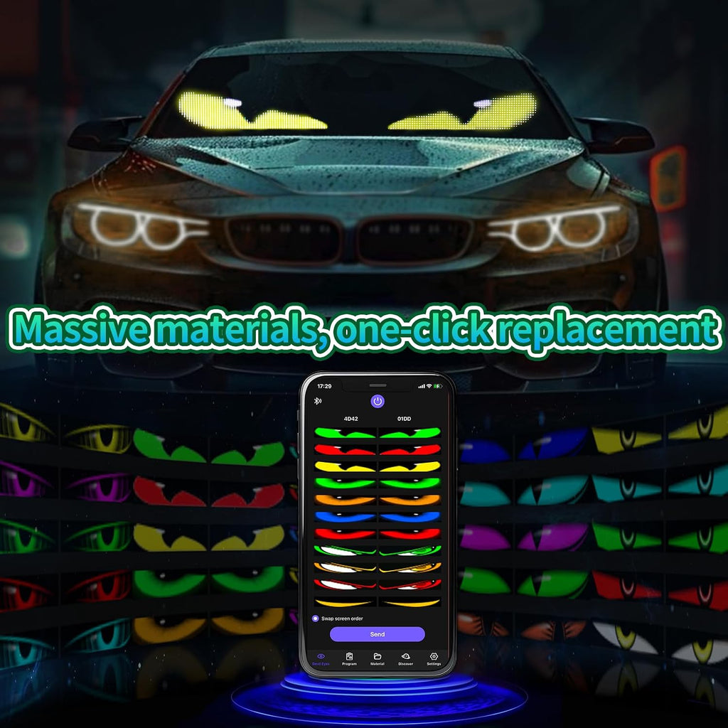 2Pcs Devil Eyes Light for Cars,Flexible Scrolling Programmable LED Signs,LED Eyes for Truck Windshield,Custom Editor Colours,Animations,Text