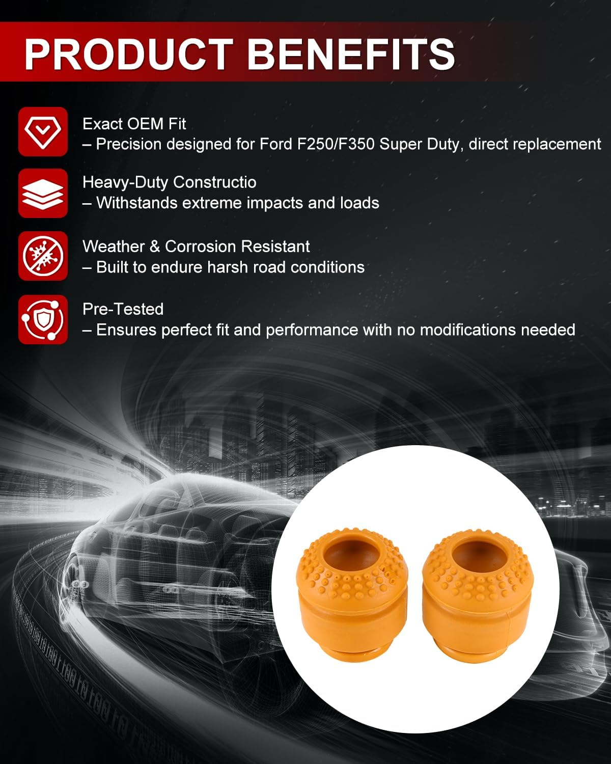 2Pcs Bump Stops for Front Suspension Compatible with Ford F250 F350 Super Duty 2008-2019 Front Bump Stops Replace OE 5C3Z-3020-DA DC3Z-3020-B Bump Stops for Trucks (Left & Right)