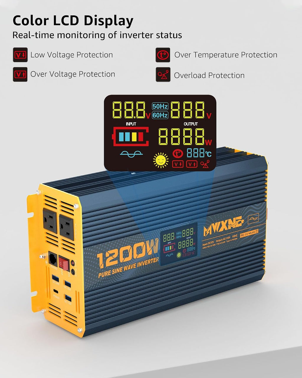 1200 watt pure sine wave power inverter dc, close-up detail