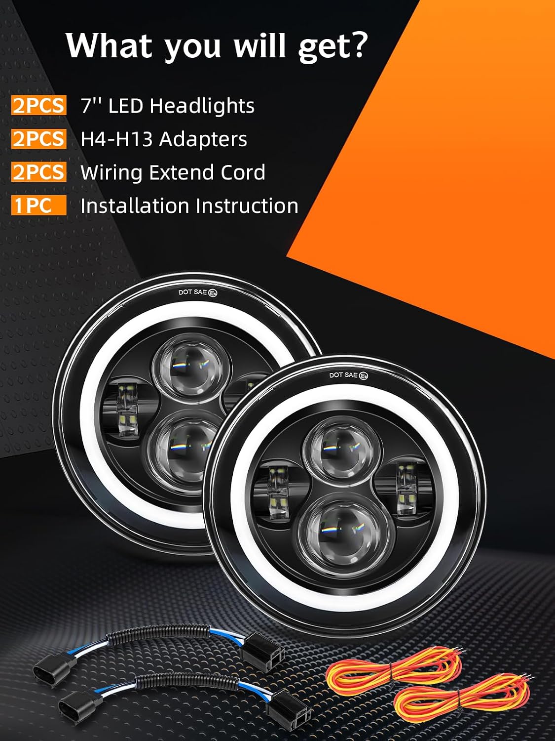 UNI-SHINE Black 2pcs 7 inch Led Headlight Round DOT Approved H6024 Led Headlight DRL Turn Signal Compatible with Jeep Wrangler JK TJ CJ & Miata & Chevy S3 & Hummer H1 H2