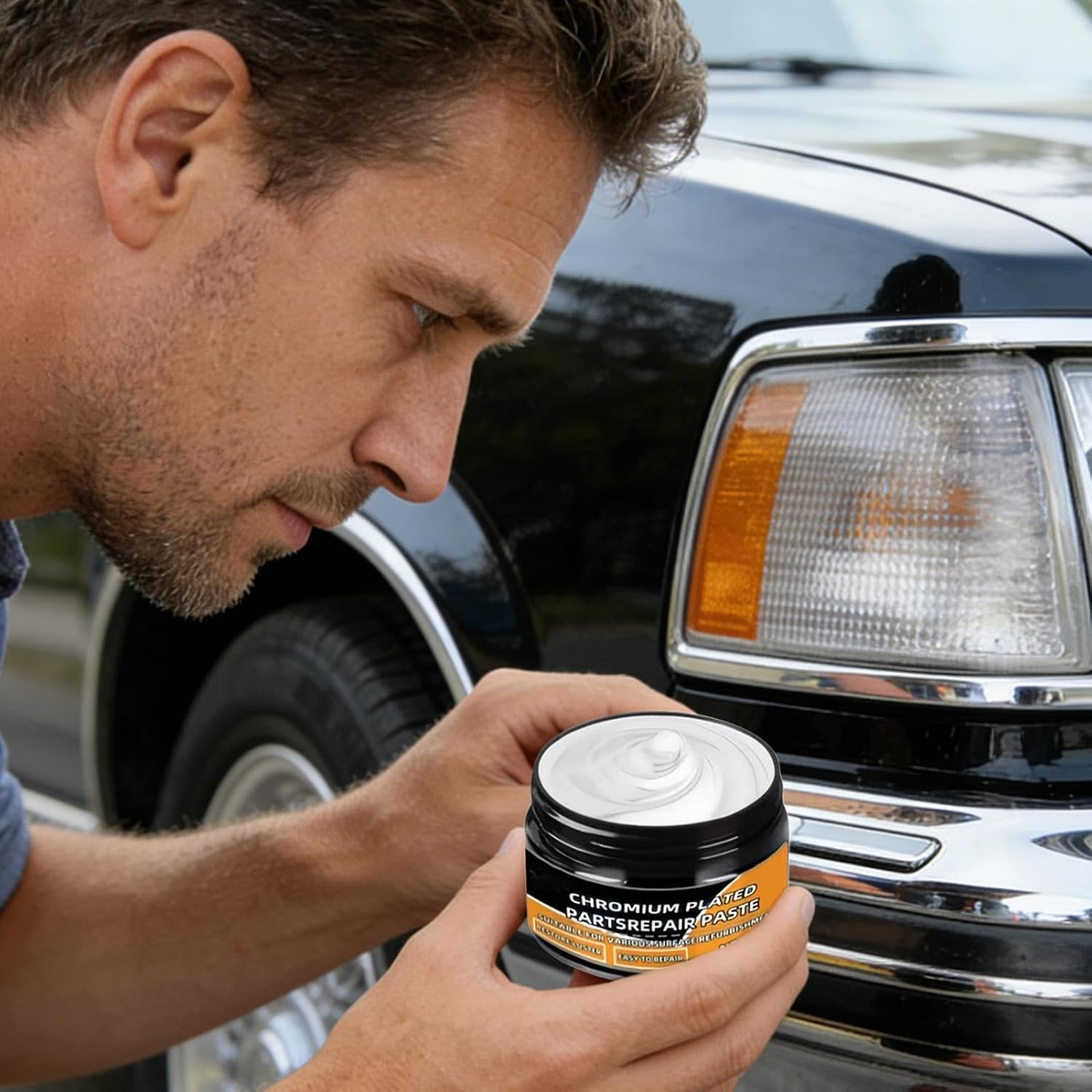 Chrome Cleaner Cream, Scratch Removal, Rust Remover Compound, 50g with Sponge Applicator, Metal Restorer, Auto Shine Repair Kit, 50g for Cars Trucks SUV RV Boats Tires Home