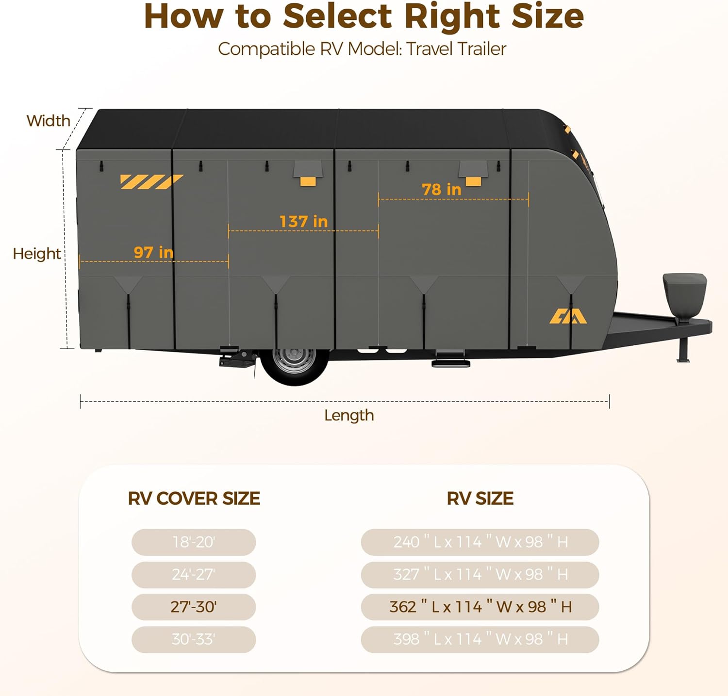 CAMMOO RV Cover for 27-30ft Travel Trailer | 9 Layer 180g Heavy Duty, Snowproof Waterproof Windproof, UV-Resistant All Weather Protection