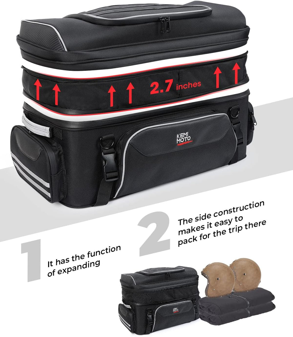 KEMIMOTO Expandable Motorcycle Traveler Tour Trunk Bag 40L-50L Luggage Rack Tail Duffle Bag Fit for Touring Trike Road King Street Glide Road Glide Freewheeler Tri Glide Ultra Goldwings Roadmaster