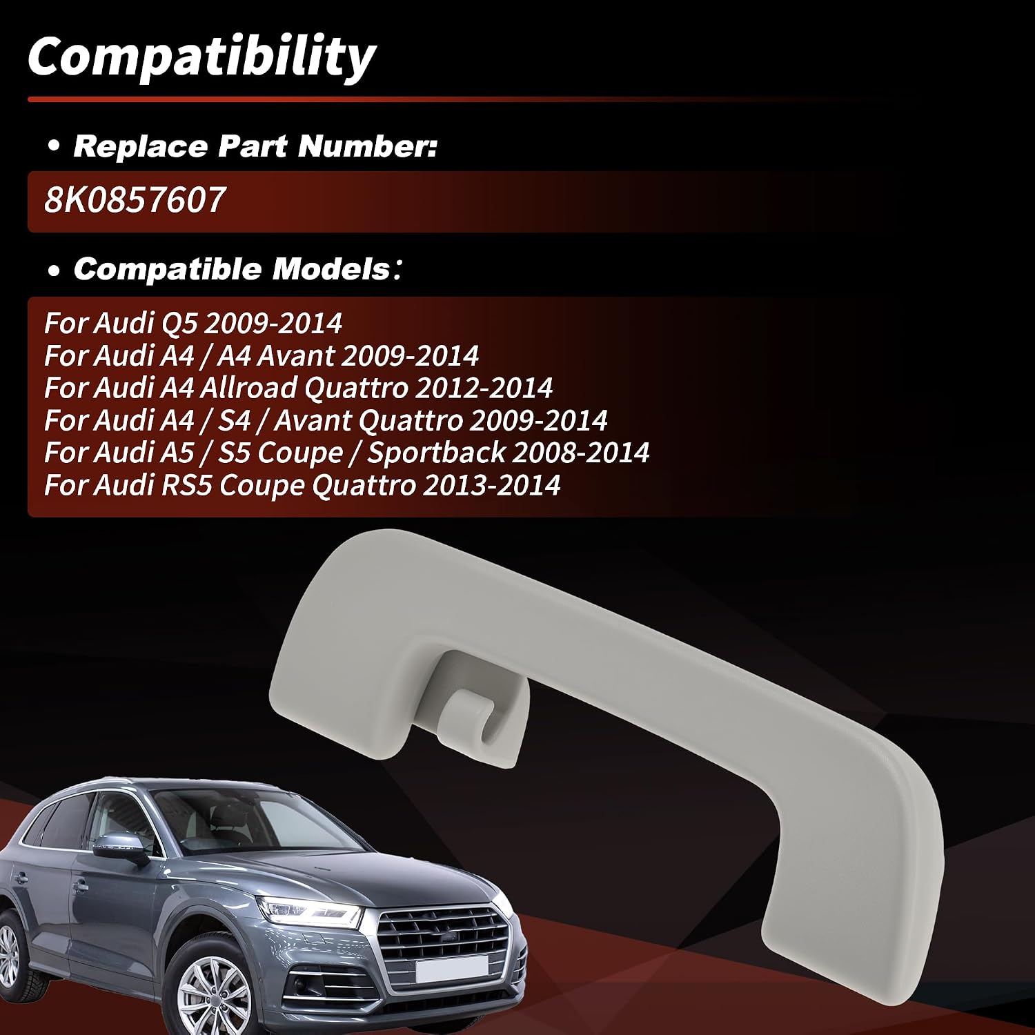 Rear Right Side Roll Bar Grab Handles for Audi Q5 for Audi A4 / A4 Avant Interior Grip Handle Holder with Hook Grip Handle Ceiling Handrail 8K0857607