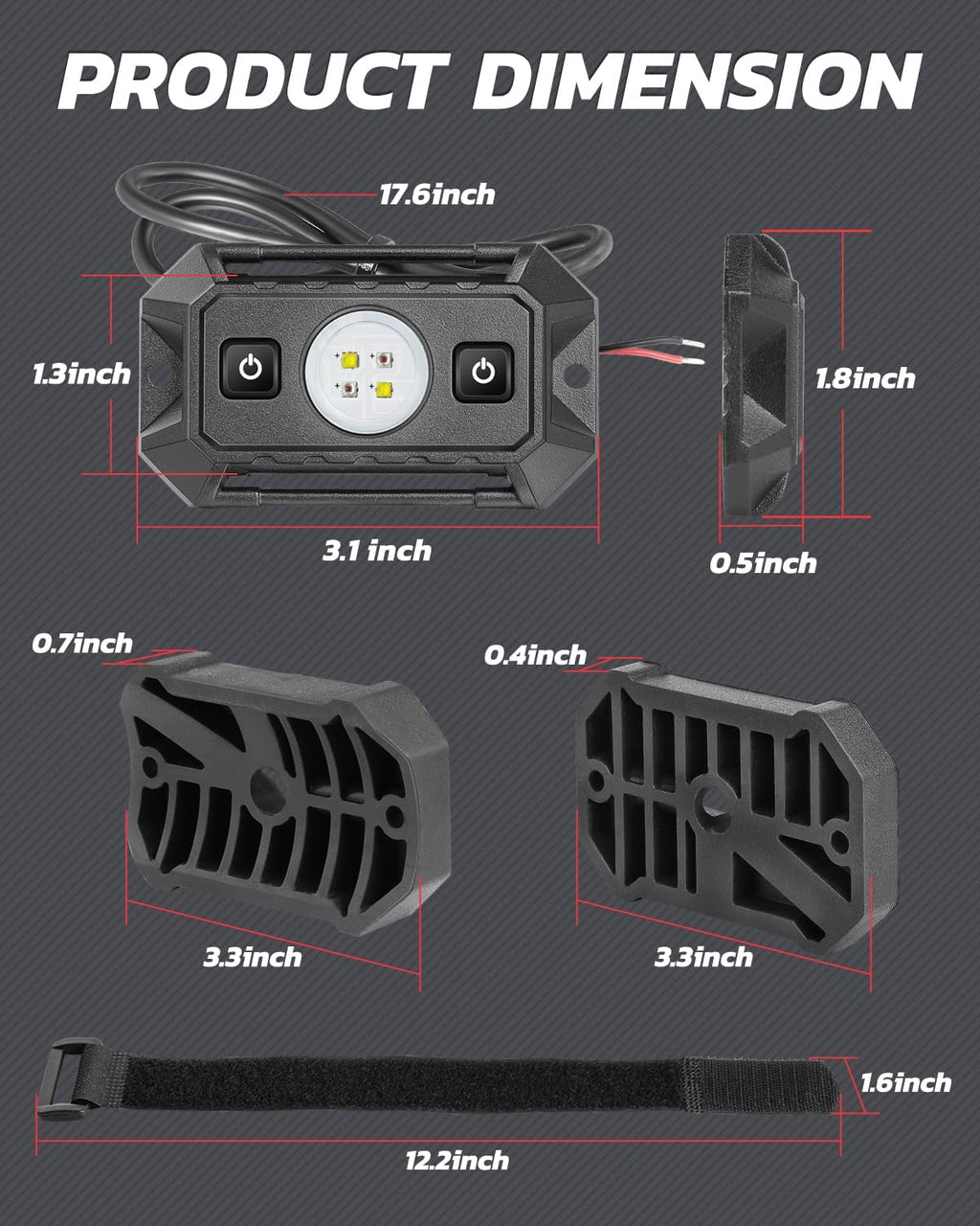 UTV LED Dome Light 12V with Switch, Upgrade IP68 Waterproof Aluminum Universal Interior Dome Truck Bed Lights for UTV ATV Polaris RZR Can-Am Kawasaki Yamaha SXS Truck Off Road - White/Red
