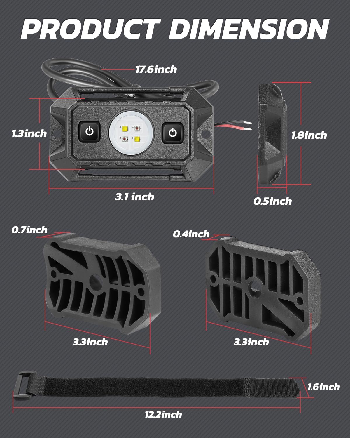 UTV LED Dome Light 12V with Switch, Upgrade IP68 Waterproof Aluminum Universal Interior Dome Truck Bed Lights for UTV ATV Polaris RZR Can-Am Kawasaki Yamaha SXS Truck Off Road - White/Red