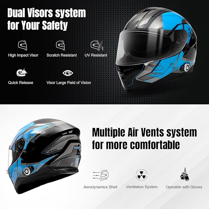 FreedConn BM12 Bluetooth Full Face Motorcycle Helmet - Image 3