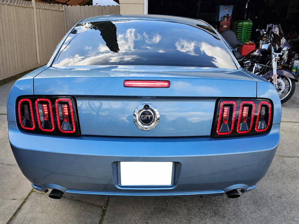 iJDMTOY Dark Red Lens Full LED Strip Lighting Trunk Lid Third Brake/Stop Light Assembly Compatible With Ford 2005-2009 Mustang (5th Gen Pre-LCI)