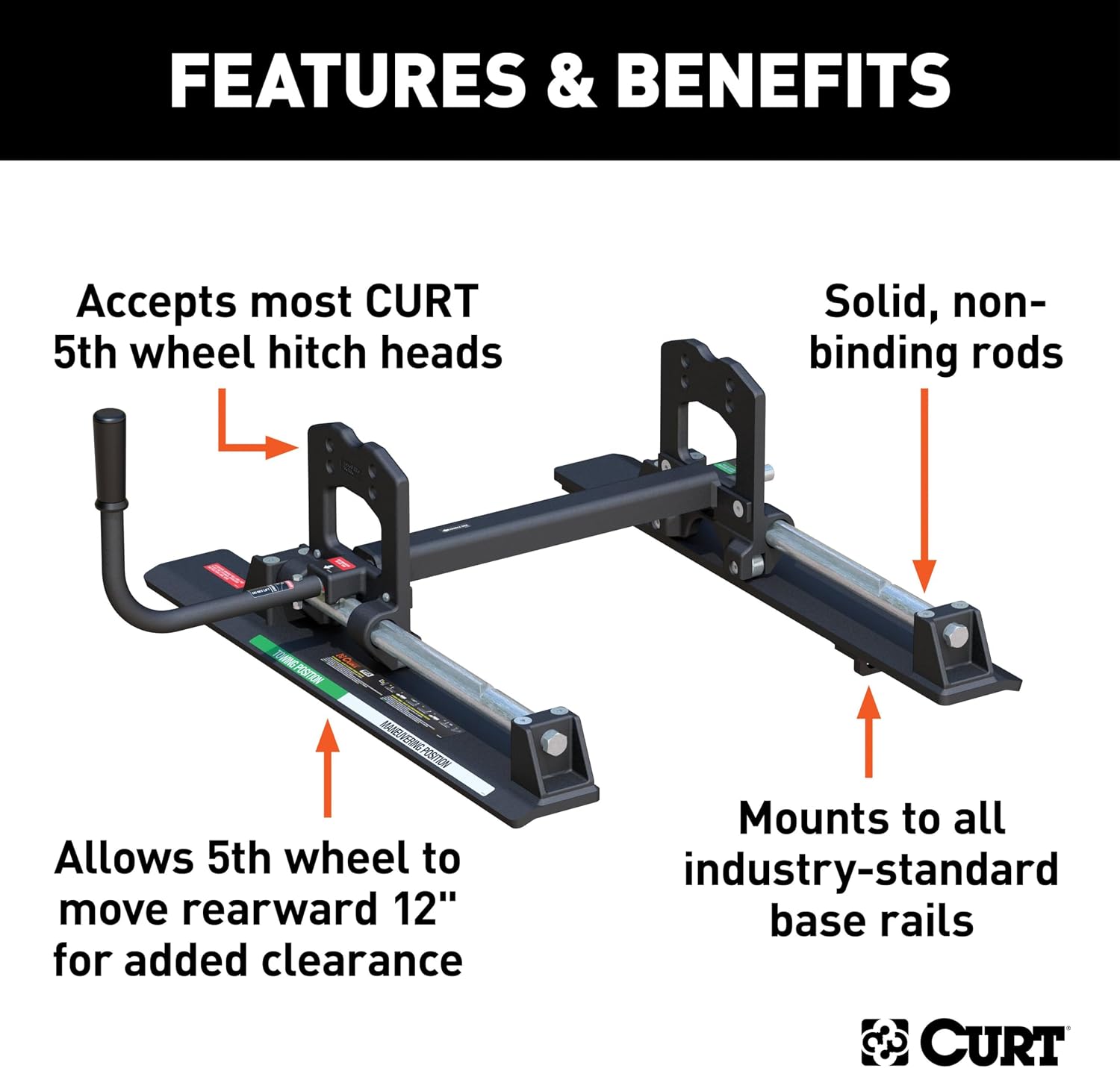CURT 16560 R16 5th Wheel Roller for Short Bed Trucks, 16,000 lbs