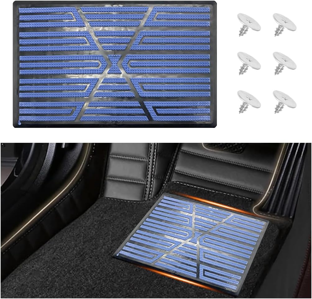 Car Floor Mat Plate, Anti-Slip Vehicle Floor Foot Rest Carpet Repair Patch with Screws, Anti-Skid Automotive Patches Heel Scuff Plate Pedal Pad, Universal for Most Vehicles (Blue)